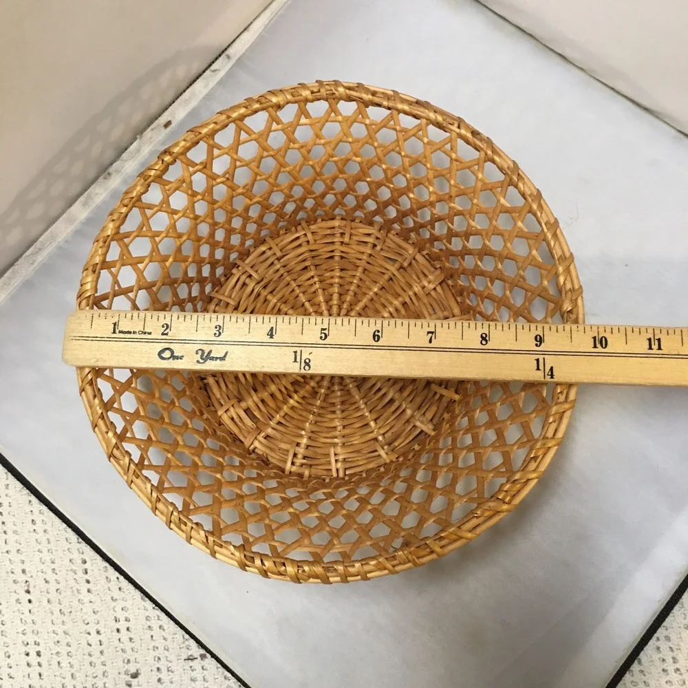 Wicker Fruit Basket Home Decor OS Tan Lattice Weave Pedestal Bowl Beach Coastal